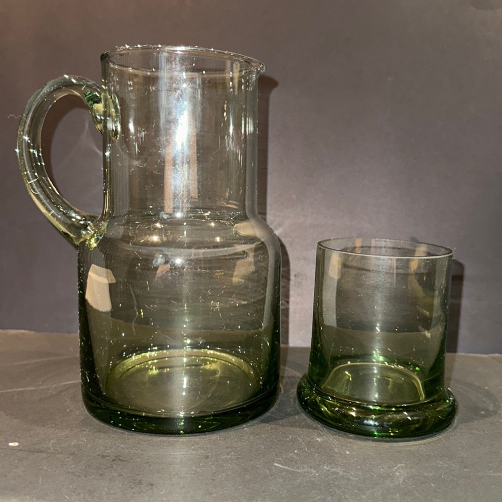 Green tumble up water pitcher with lid/cup bedside carafe set